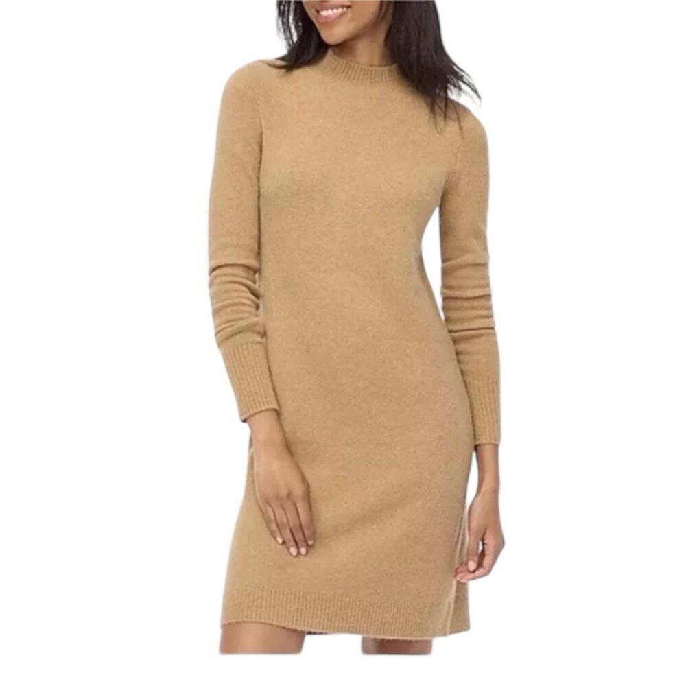 J. Crew Mockneck Camel Wool Blend Extra Soft Long Sleeve Dress Size XXS